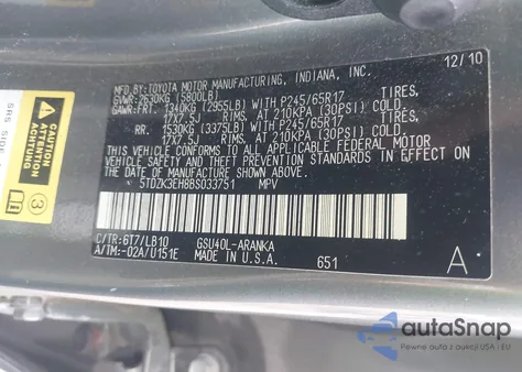 2011 Toyota Highlander Se V6 from USA, damaged, VIN 5TDZK3EH8BS033751